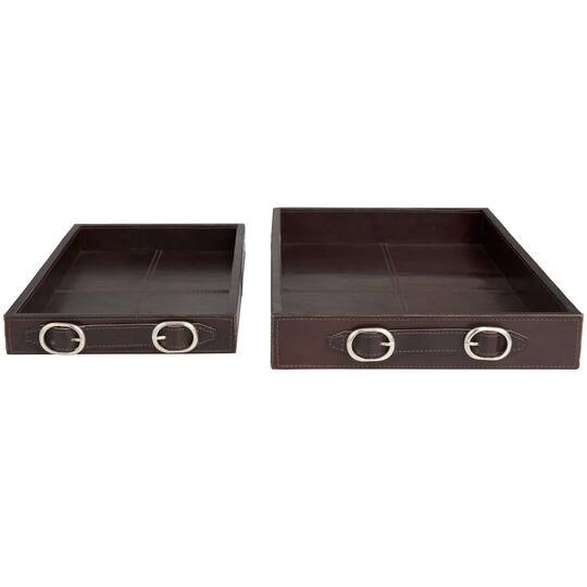 Leather Nesting Tray with Buckle Handles Décor Set